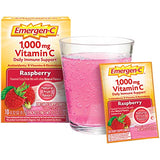 Emergen-C 1000mg Vitamin C Powder, with Antioxidants, B Vitamins and Electrolytes, Immunity Supplements for Immune Support, Caffeine Free Fizzy Drink Mix, Raspberry Flavor - 10 Count