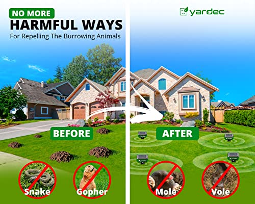 YARDEC Gopher Repellent Ultrasonic Solar Powered (2-Pack) - Easy To Use Solar Mole Repellent Ultrasonic With an Auger Drill Bit - IP65 Waterproof Sonic Repeller Stakes For Groundhog, Vole, Snake, etc.