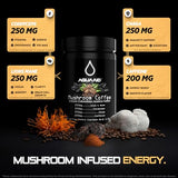 Mushroom Coffee with Lions Mane + Cordyceps + Chaga For Cognitive Performance, Memory, Focus | 2x Caffeine Energy | Instant Arabica Brew | 30 SV