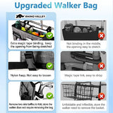 Rhino Valley Walker Bag, Multi Pockets Folding Walker Basket Tote Bag with Cup Holder, Hand-free Carry Pouch Storage Bag for Universal Walkers, Large Capacity Organizer for Seniors Elderly, Gray