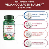 Vegan Collagen Builder - Organic Whole Foods Fruits + Veg, Silica, Lutein, Vitamin C, Biotin, Grape Seed - Amino Acids Glycine, Lysine + Proline Collagen Boosters - Once A Day - 30 Tablets