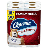 Charmin Ultra Strong Clean Touch Toilet Paper, 18 Family Mega Rolls = 90 Regular Rolls, 6 Count (Pack of 3)