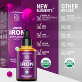 Iron Supplement for Women & Men Free Blood Builder, Iron Vitamin for Anemia USDA Organic Liquid Iron Drops for Adults with MCT Oil, Natural Grape Flavor, Faster Absorption & Immune Support, 2 Fl Oz