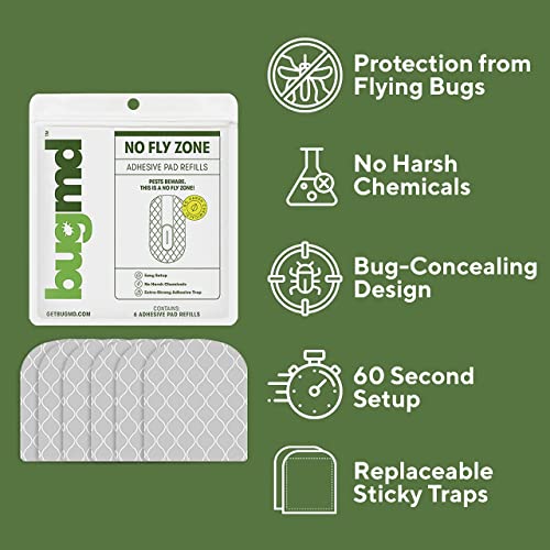 BugMD No Fly Zone Refiller Pad (6 Pads) - Extra-Strong Adhesive Traps, Indoor Insect Trap Refill, No Harsh Chemicals, Household Friendly, Fly Trap Refill, Flea Trap Refills, Bug Trapper