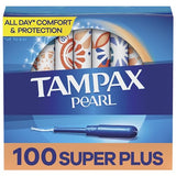 Tampax Pearl Tampons Super Plus Absorbency, With Leakguard Braid, Unscented, 50 Count x 2 (100 Count Total)