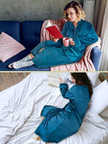 PAVILIA Womens Housecoat Zip Robe, Fleece Zip Up Front Robe Bathrobe, Plush Warm Zipper House Coat Lounger for Women Ladies Elderly with Satin Trim, Pockets, Long - Teal Sea Blue (Large/X-Large)