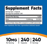 Nutricost Biotin (Vitamin B7) 10,000mcg (10mg) Vitamin Supplement, 240 Capsules - Vegetarian, Gluten Free, Quick Release, Non-GMO