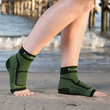 TechWare Pro Ankle Brace Compression Sleeve - Relieves Achilles Tendonitis, Joint Pain. Plantar Fasciitis Foot Sock with Arch Support Reduces Swelling & Heel Spur Pain. (Black/Green, S/M)