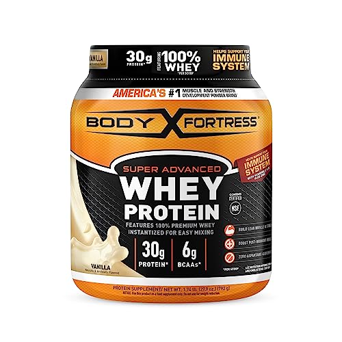 Body Fortress Super Advanced Whey Protein Powder, Vanilla, Immune Support (1), Vitamins C & D Plus Zinc, 1.74 lbs