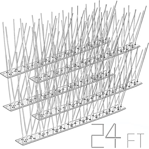 LANNEY Bird Spikes, 22 Strips Cover 24 Feet Stainless Steel Bird Deterrent Pigeon Spikes for Outside to Keep Birds Away, Anti Bird Repellent Spikes Control Kit, Unassembled