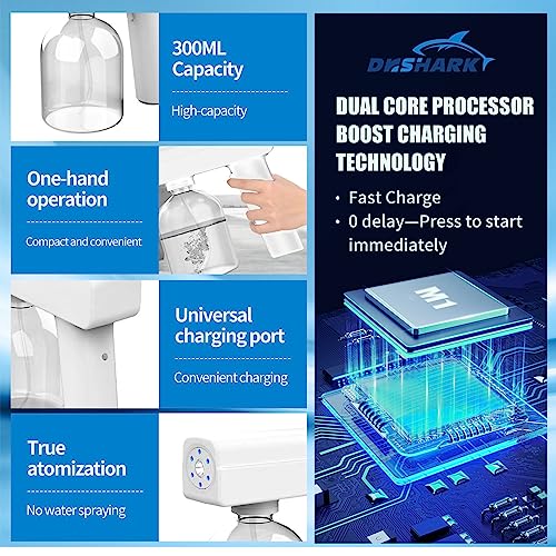 DrShark Professional Sprayer Fogger Machine Electrostatic ULV Atomizer & Cordless Handheld Nano Steam Gun – Rechargeable Spray Gun with Blue Light for Touchless Spray