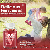 Vegan Iron Gummies Supplement - with Vitamin C, A, B-Complex, Folate, Zinc for Adults & Kids - Blood Builder & Energy Support for Iron Deficiency, Anemia, No After Taste - Peach Flavor (90 Ct)