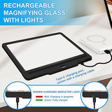 5X Magnifying Glass with Light, Dimmable LED 9.5” x 6.9” Full Page Magnifier, Rechargeable Magnifying Glass for Reading - Ideal Magnifier for Reading and Close Work - Black