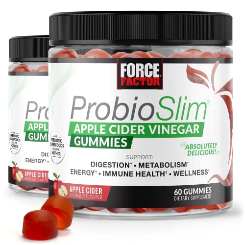 FORCE FACTOR ProbioSlim Apple Cider Vinegar Gummies, 2-Pack, with Organic Apple Cider Vinegar and LactoSpore Probiotics and Prebiotics to Support Digestion, Metabolism, and Immune Health, 120 Gummies