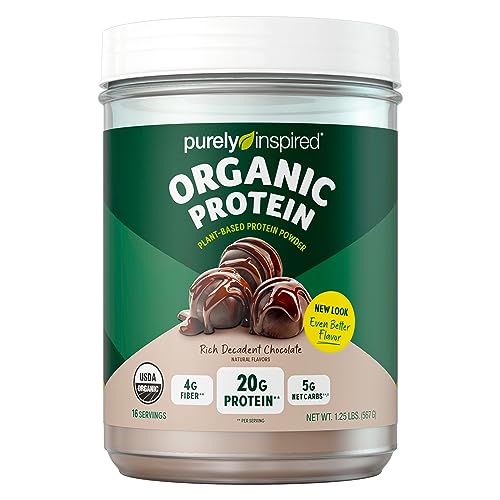 Purely Inspired Plant Based Protein Powder Organic Protein Powder Vegan Protein Powder for Women & Men 22g of Plant Protein Pea Protein Powder Decadent Chocolate, 1.3 lb (16 Servings)