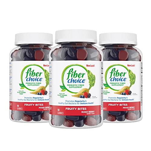 Fiber Choice Fruity Bites Daily Prebiotic Fiber Supplement Gummies, Mixed Berry, 90 Count (Pack of 3)