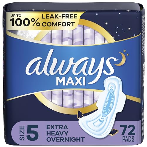 Always Maxi Overnight Pads with Wings, Size 5, Extra Heavy Overnight, Unscented, 72 Count