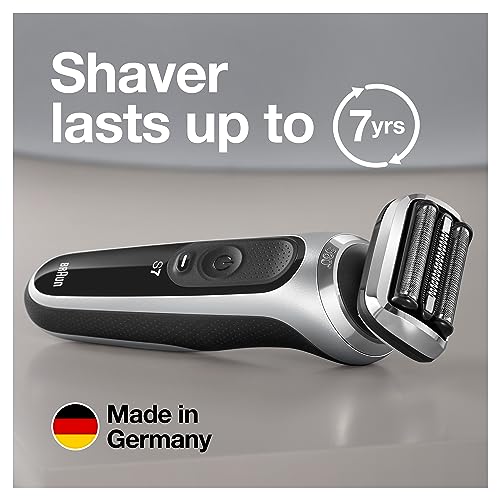 Braun Series 7 360 Flex Head Electric Shaver with Beard Trimmer for Men, Rechargeable, Wet & Dry with Charging Stand & Travel Case, Silver Black