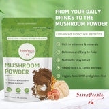 GREENPEOPLE Mushroom Powder - Mushrooms Supplement Blend for Coffee & Smoothies - Lions Mane, Turkey Tail, Reishi, Chaga, Shiitake, Cordyceps, Complex - 7.7oz Mushroom Supplement(78 Servings)
