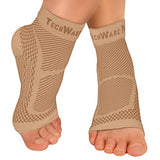 TechWare Pro Ankle Brace Compression Sleeve - Relieves Achilles Tendonitis, Joint Pain. Plantar Fasciitis Foot Sock with Arch Support Reduces Swelling & Heel Spur Pain. (Beige, L/XL)