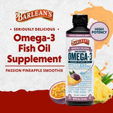 Barlean's Passion Pineapple High Potency Omega 3 Fish Oil Liquid Supplement, 1500mg EPA & DHA Fatty Acid, Smoothie Flavored & Burpless for Brain, Joint, & Heart Health, 16 oz