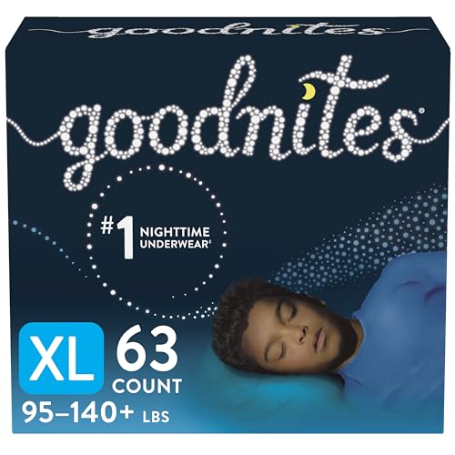 Goodnites Boys' Nighttime Bedwetting Underwear, Size Extra Large (95-140+ lbs), 63 Ct (3 Packs of 21), Packaging May Vary