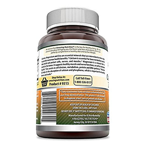 Amazing Formulas Calcium Magnesium Zinc D3 Dietary Supplement Per Serving of 3 Pills (300 Tablets (Pack of 3))