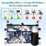 Rhino Valley Walker Bag, Multi Pockets Folding Walker Basket Tote Bag with Cup Holder, Hand-free Carry Pouch Storage Bag for Universal Walkers, Large Capacity Organizer for Seniors Elderly,Blue Cosmos