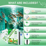 Umlecoa 10 in 1 Aquarium Ammonia Test Kit - Ammonia Fish Tank Test Strips - 150 Aquarium Test Strips with Test Tube & Thermometer - Fast Testing Ammonia and 9 More for Aquarium/Pond/Pool