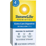 Renew Life Extra Care Digestive Probiotic Capsules, Daily Supplement Supports Immune, Digestive and Respiratory Health, L. Rhamnosus GG, Dairy, Soy and gluten-free, 30 Billion CFU, 30 Count