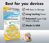 Powermax Size 10 Hearing Aid Batteries, Made In USA, Yellow Tab, 192 Count