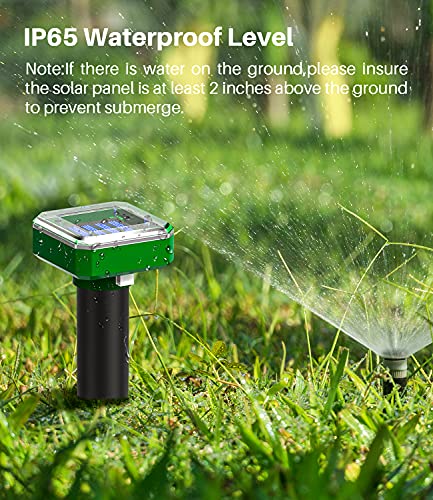 Solar Mole Repellent, Ultrasonic & Solar Powered Gopher Repellent, Waterproof Sonic Groundhog Repeller Rodent Gopher Deterrent Vole Chaser for Lawn, Yard & Garden of Outdoor Use (4 Pack, SQ 1.0)