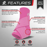 Sleeve Stars Ankle Brace for Women & Men, Achilles & Plantar Fasciitis Relief Compression Sleeve, Foot Brace with Ankle Support Strap, Heel Protector Wrap for Pain, Tendonitis & Sprain (Pair/Hot Pink)