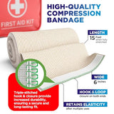 6” Premium Elastic Bandage Wrap - 10 Pack - Hook & Loop Closures - Wide Compression Bandage Wrap - Waist, Thigh, Knee, Lymphedema, Body Wrap