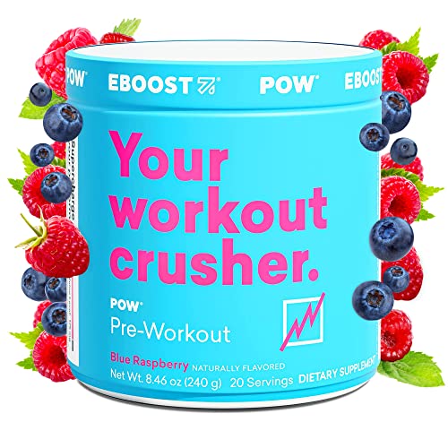 EBOOST POW Natural Pre Workout Powder – 20 Servings - Blue Raspberry - A PreWorkout Supplement for Performance, Joint Mobility Support, Energy - Men and Women - Non-GMO, Gluten-Free, No Creatine