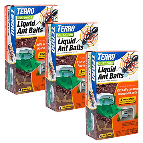 TERRO T1804-3SR Outdoor Ready-to-Use Liquid Ant Bait Killer and Trap - Kills Common Household Ants - 12 Bait Stations