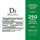 Nature's Bounty Vitamin D3 1000 IU, Immune Support, 250 Rapid Release Softgels, 250Ct-…
