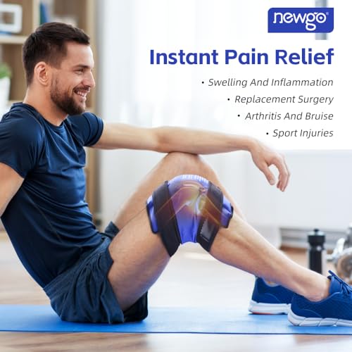 NEWGO Ice Pack for Knee Replacement Surgery, Reusable Gel Cold Pack Knee Ice Pack Wrap Around Entire Knee for Knee Injuries, Knee Ice Wrap for Pain Relief, Swelling, Bruises - Blue