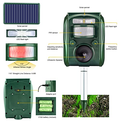 Ultrasonic Solar Animal Repeller - Cat Repellent Outdoor, Dog, Squirrel, Raccoon, Skunk, Rabbit, Rodent, Fox, Deer, etc