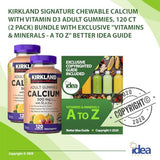 Kirkland Signature Calcium Gummies 500 mg with D3 & Zinc, Bone Health, 120 Gummies (2 Pack) Bundle with Exclusive Vitamins & Minerals - A to Z - Better Idea Guide