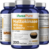 NusaPure Nattokinase 4000 FU 800mg, 200 Veggie Capsules (Vegan, Non-GMO)