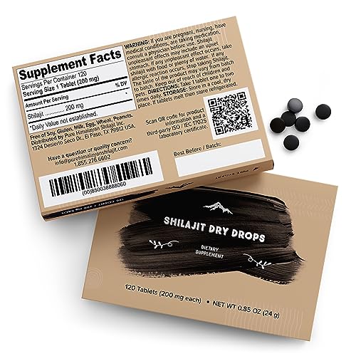 Shilajit Dry Drops - 120 Counts, Rich in Naturall Fulvic Acid, Original Siberian Shilajit, 100% Pure, Trace Minerals Complex