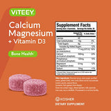 Calcium Magnesium Gummies with Vitamin D3 - Supports Bone Health - Immune Health - Energy and Muscle Function - Dietary Vitamin Supplements, For Men Woman and Teens, Chewable Fruit Flavors Gummy Chews