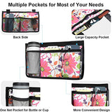 Update Flower Color Wheelchair Bag Side Organizer Storage Armrest Pouch with Cup Holder and Reflective Stripe Use Waterproof Fabric, for Most Wheelchairs, Walkers or Rollators (Pink Floral)