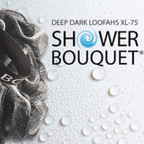 Loofah-Charcoal Bath-Sponge XL-75g-Set by Shower Bouquet: 4-Pack, Extra Large Mesh Pouf Soft Scrubber for Men and Women - Exfoliate with Big Black & White Gentle Cleanse in Beauty Bathing Accessories