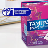 Tampax Pocket Radiant Compact Tampons Multi Pack, Regular/Super Absorbency with BPA-Free Plastic Applicator and LeakGuard Braid, Unscented, 28 Count x 3 Packs (84 count total)
