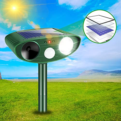 2 Pack Solar Animal Repellent Ultrasonic Outdoor Skunk Repellent for Yard with Motion Sensor Strobe Light Waterproof Deer Repellent Devices for Cat Dog Raccoon Skunk Squirrel Rabbit Fox and More