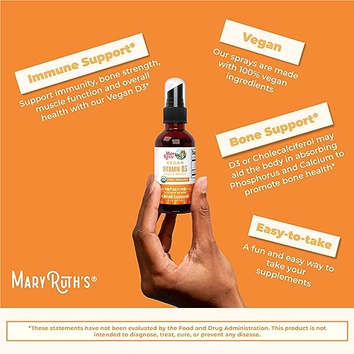 MaryRuth's Vitamin D3 Liquid Spray | USDA Organic Liquid Vitamin D Spray for Adults & Kids | Immune Support & Bone Health | Vegan | Gluten Free | Non-GMO | 30 Servings