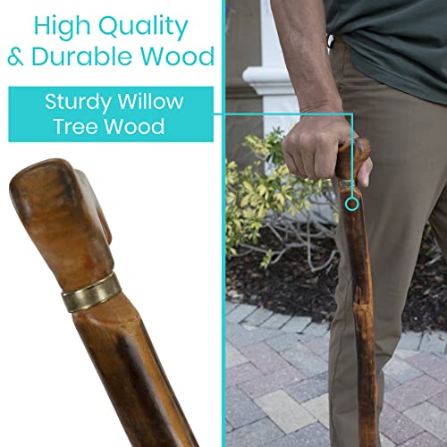 Vive Wooden Walking Stick Cane - for Men, Women, & Seniors - 36 Inch Single Point Rubber Tip with Willow Handle - Ergonomic Grip for Balance & Stability - Lightweight Elderly Assistance Product