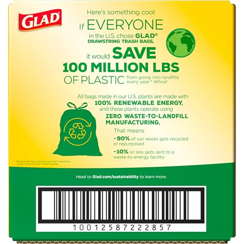 Glad ForceFlex Tall Kitchen Drawstring Trash Bags, 13 Gal, Fresh Clean Scent with Febreze, 110 Ct